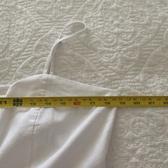 H&M white linen blend button front dress with back smocking for easy fit - Picture 7 of 10